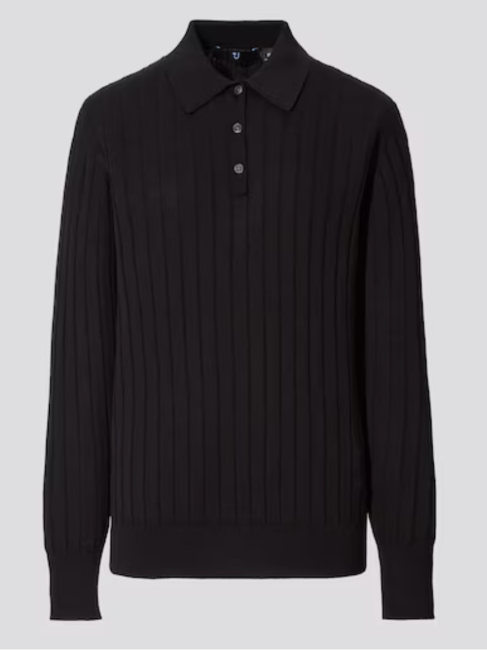 Uniqlo J+ Black Ribbed Long-Sleeve Polo